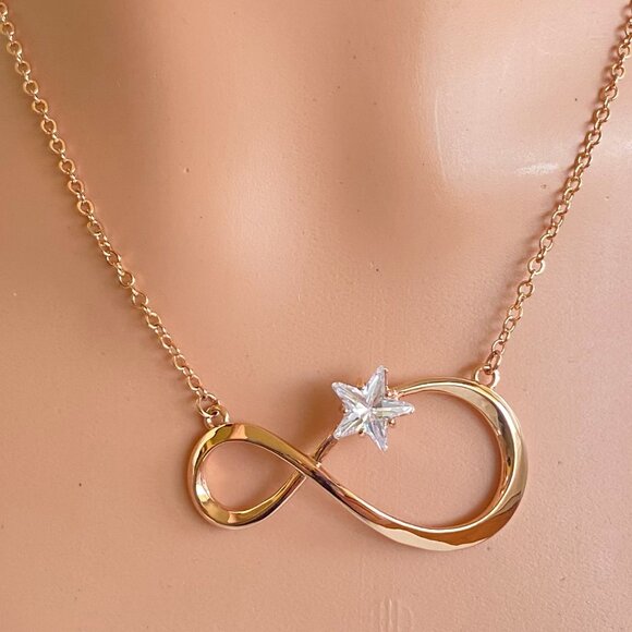 FAC Cubic Zirconia Star Infinity Rose Gold tone Necklace - Picture 3 of 7